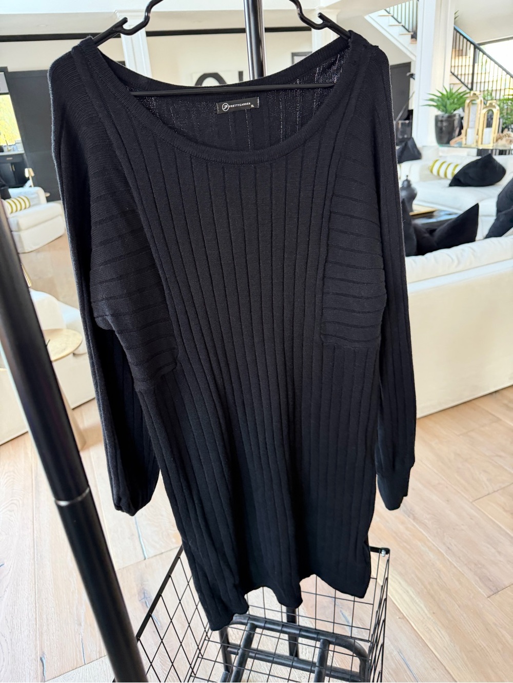 Black Ribbed Knit Women's Sweater - ,